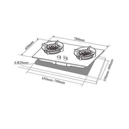 LIVINOX FLEXIBLE GAS HOB LGH-PEBBLE 2B-BL 2BURNER 6.5KW 78CM