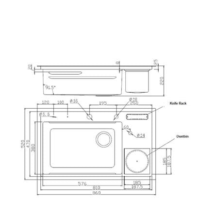 LIVINOX BUILT IN WORK SINK LWS-8652S STAINLESS STEEL 304 1BOWL 86CM