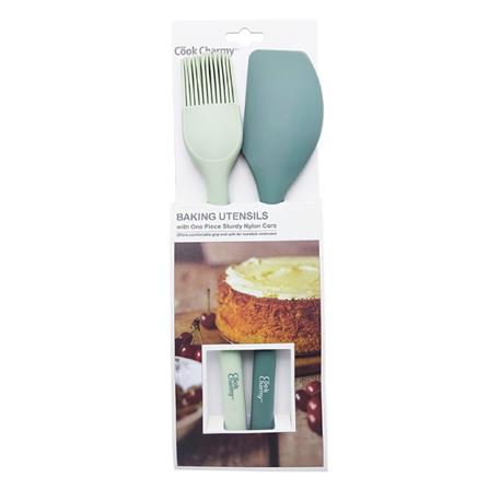 2PCS SET SILICONE SPATULA + SILICONE BRUSH COOK CHARMY BLUE & WHITE