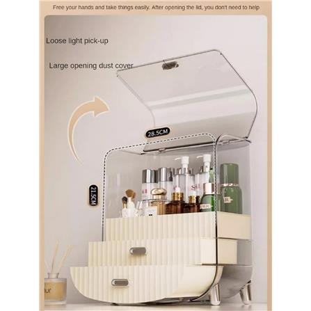 3TIER COSMETIC STORAGE BOX CROSSY+ BEIGE 28.5X19X36CM