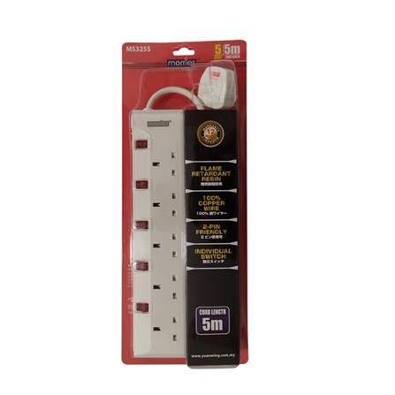 MORRIES EXTENSION SOCKET 5GANG 5.0M WITH NEON WHITE MS3255-5