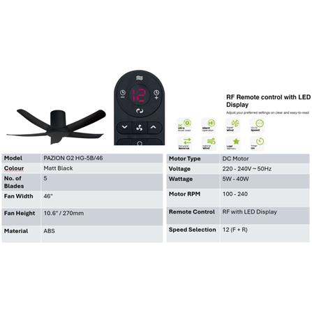 ALPHA CEILING FAN ALKOVA PAZION G2-5B MATT BLACK 46"