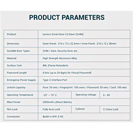LENOVO SMART DOOR LOCK U2 DAWN (GRILLE)