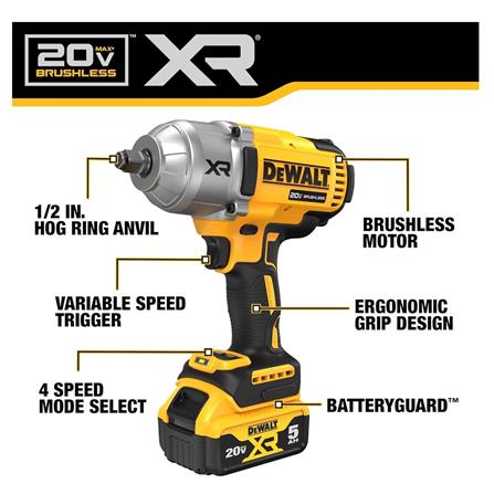 DEWALT CORDLESS 20V BRUSHLESS IMPACT WRENCH (2 X 5.0Ah BATTERY INCLUDED)