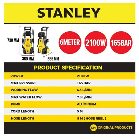 STANLEYHIGH PRESSURE CLEANER 2100W/165BAR SFMPW2400 (INDUCTION MOTOR)