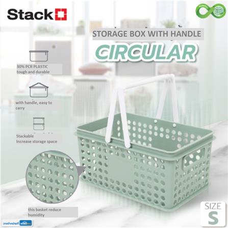 STORAGE BOX WITH HANDLE STACKO SIZE S CIRCULAR PRODUCT GREEN 29.5x18.5x13CM