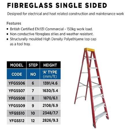 EVRL 9" SINGLE SIDED FIBERGLASS  LADDER (159kg) (SIRIM)