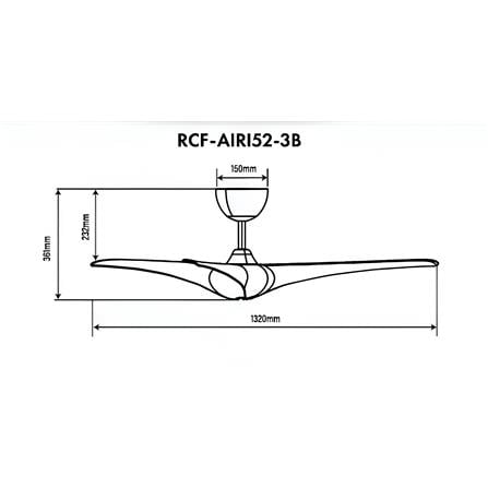 RUBINE CEILING FAN AIRI 3BLADE CHAMPAGNE MATTE WHITE 52INCH