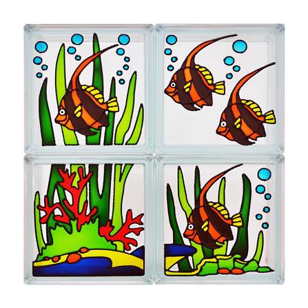 CHANG KAEW GLASS BLOCK 19X19X8CM ANGEL FISH BROWN SET 4PCS