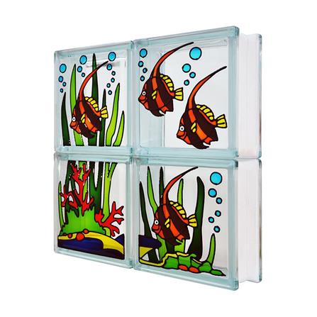 CHANG KAEW GLASS BLOCK 19X19X8CM ANGEL FISH BROWN SET 4PCS