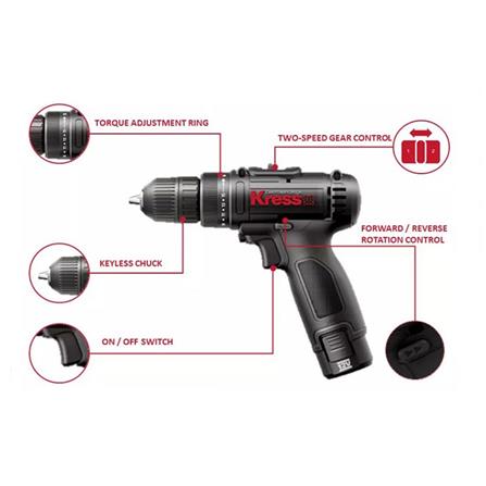 KRESS HAND DRILL DRIVER CORDLESS KU200 12V BLACK