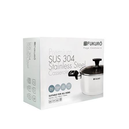 FUKURO YUGA 304 STAINLESS STEEL CASSEROLE WITH LID 24CM