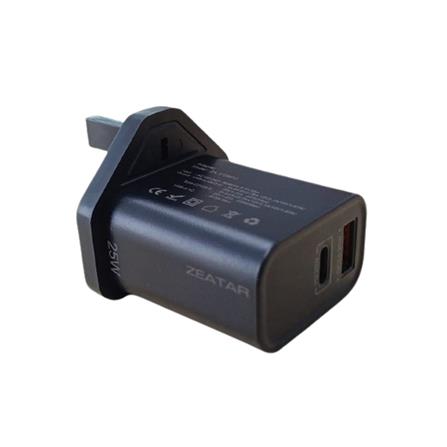 25W TYPE-C & USB ADAPTOR CHARGER ZA3725CU ZEATAR BLACK
