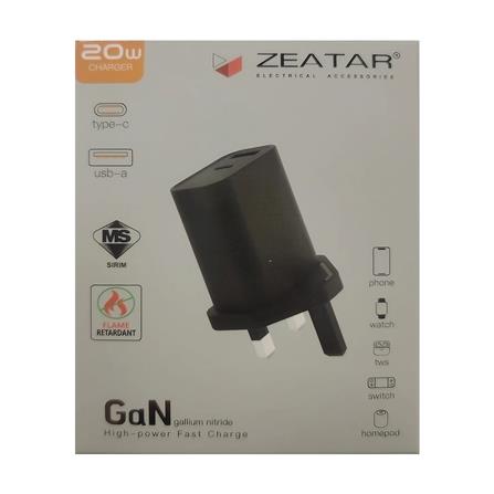 20W TYPE-C & USB ADAPTOR CHARGER ZA3720CU ZEATAR BLACK