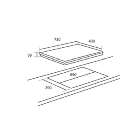 RUBINE INDUCTION HOB RIH-REKKA44-BL BLACK 73CM LEFT 2.2kW RIGHT 2.2kW