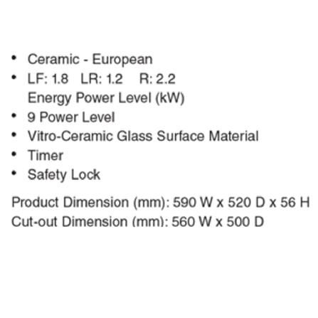 RUBINE CERAMIC HOB RCE-VULCAN52-BL 59CM