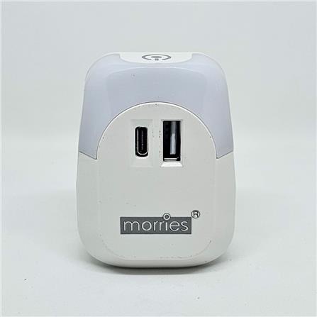 MORRIES USB & TYPE C WALL CHARGER WITH NIGHT LIGHT MS2001USB/C WHITE