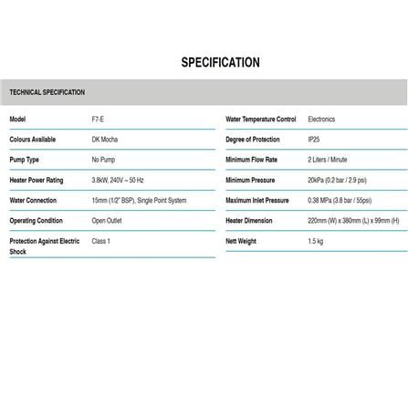 ALPHA SHOWER HEATER NON PUMP WITH HAND SHOWER F7-E DARK MOCHA (CHROME SHOWER SET ACCESSORIES SET)