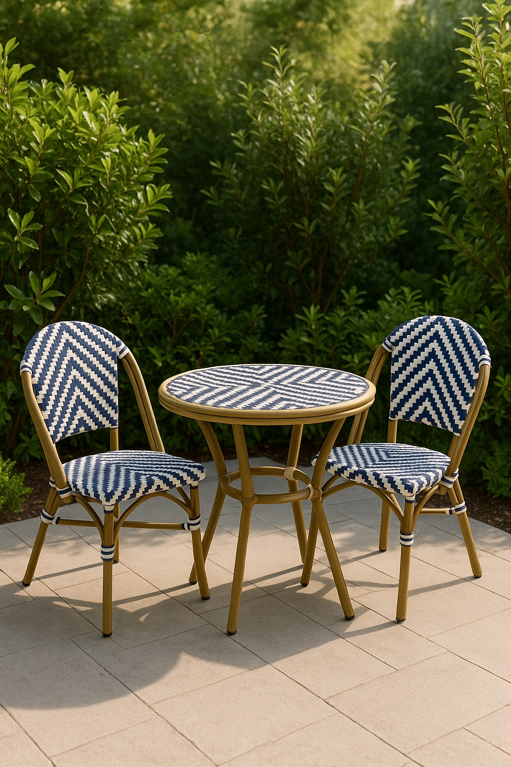 MAZE PE RATTAN TABLE (BLUE/WHITE)  72CM H