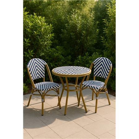 MAZE PE RATTAN TABLE (BLUE/WHITE)  72CM H