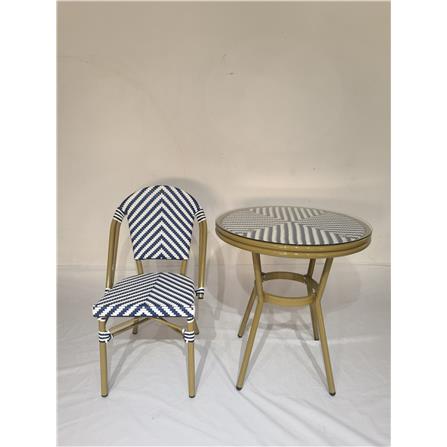 MAZE PE RATTAN TABLE (BLUE/WHITE)  72CM H