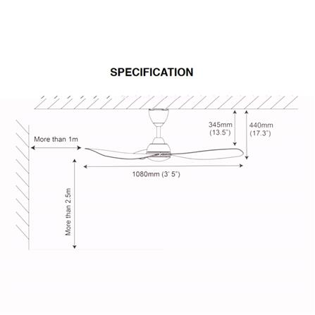 ALPHA CEILING FAN ALKOVA MILI 3B MATT BLACK 33"