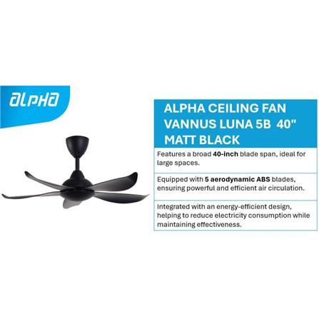 ALPHA CEILING FAN VANNUS LUNA 5B 40" MATT BLACK