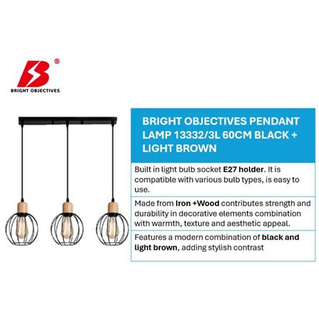 BRIGHT OBJECTIVES PENDANT LAMP 13332/3L 60CM BLACK + LIGHT BROWN