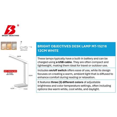 BRIGHT OBJECTIVES DESK LAMP MT-15216 12CM WHITE