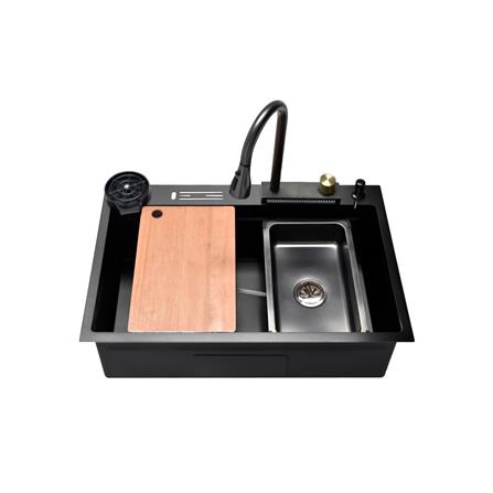 CABANA BUILT-IN KITCHEN NANOGRAIN SINK 1BOWL CKS7558-BL BLACK 80CM WITH PULL OUT MIXER TAP