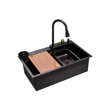CABANA BUILT-IN KITCHEN NANOGRAIN SINK 1BOWL CKS7558-BL BLACK 80CM WITH PULL OUT MIXER TAP