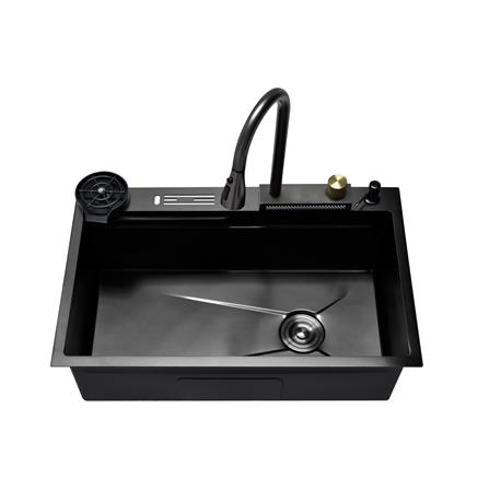 CABANA BUILT-IN KITCHEN NANOGRAIN SINK 1BOWL CKS7558-BL BLACK 80CM WITH PULL OUT MIXER TAP
