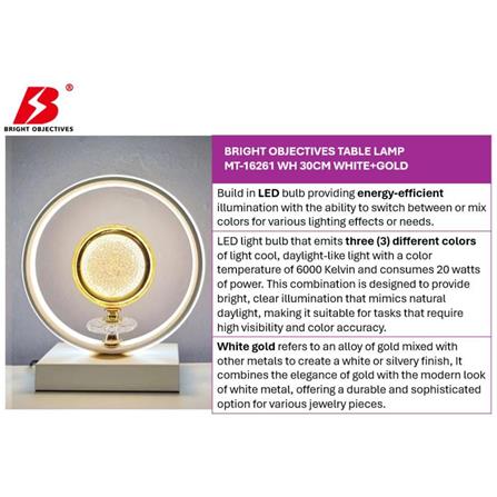 BRIGHT OBJECTIVES TABLE LAMP MT-16261 WH 30CM WHITE+GOLD
