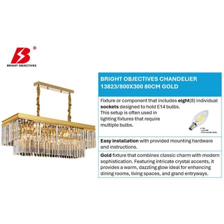BRIGHT OBJECTIVES CHANDELIER CRYSTAL LIGHT 13823/800X300 80CM GOLD