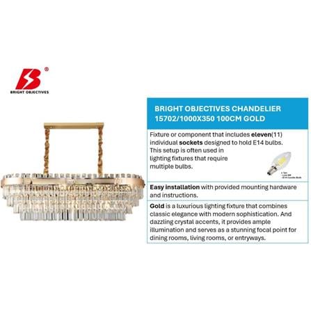 BRIGHT OBJECTIVES CHANDELIER CRYSTAL LIGHT 15702/1000X350 100CM GOLD