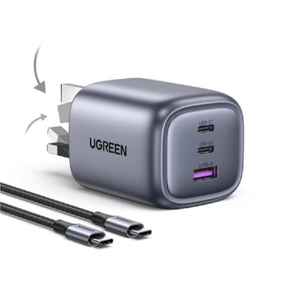 UGREEN NEXODE 65W 2C1A GAN FAST CHARGER + USB-C TO USB-C CABLE 100W 1.5M (SPACE GRAY)
