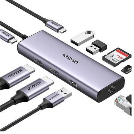 UGREEN USB-C TO 2*HDMI 4K@60HZ+1*USB-A 3.0+1*USB-C 3.0+2*USB-A 2.0+SD/TF+RJ45+PD