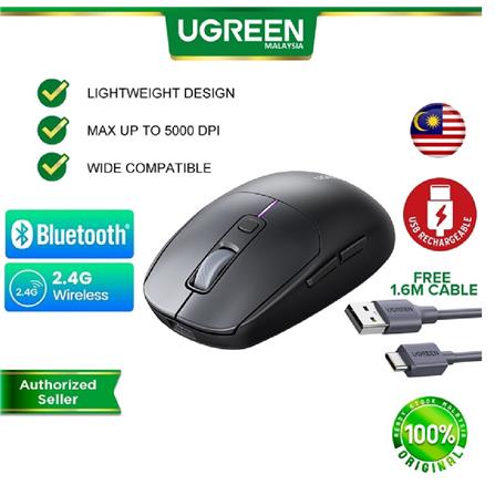 UGREEN 3 MODE SILENT MOUSE WIRED/WL/BT WITH BATTERY (BLACK)