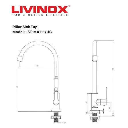 LIVINOX SINK FAUCET PILLAR LST-MA111-UC MATT STAINLESS STEEL
