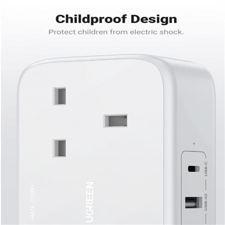 UGREEN DIGINEST POWER STRIP 2 AC OUTLETS + 30W 2A1C COMMERCIAL PACK (WHITE)