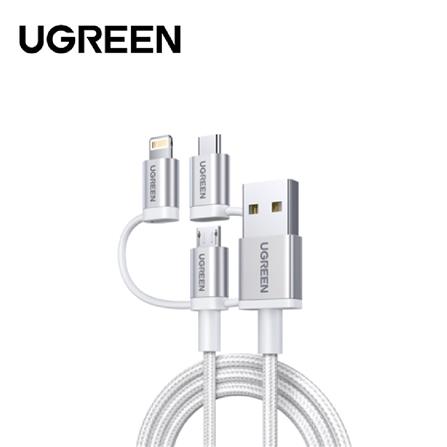 UGREEN 3-IN-1 USB-A 2.0 MULTIFUNCTION CABLE WITH BRAID 1.5M (SILVER WHITE)