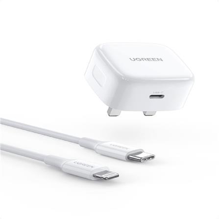 UGREEN 20W USB-C PD FAST CHARGER + USB-C TO LIGHTNING CABLE 1M (WHITE)