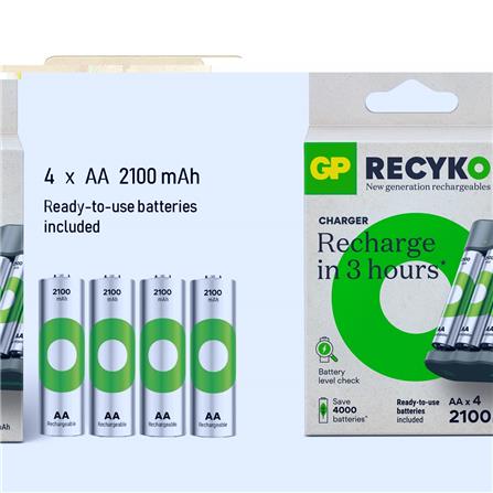 GP RECYKO 4-SLOT NiMH USB CHARGER B4411 + 2100mAh AA 4S