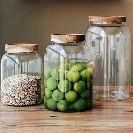 COSSY PLUS GLASS FOOD STORAGE JARS 2500ML WITH  ACACIA WOODEN LID