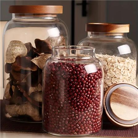 COSSY PLUS GLASS FOOD STORAGE JARS 2500ML WITH  ACACIA WOODEN LID