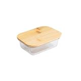 COSSY PLUS BOROSILICATE GLASS STORAGE CONTAINER 370ML WITH BAMBOO LID- RECTANGULAR
