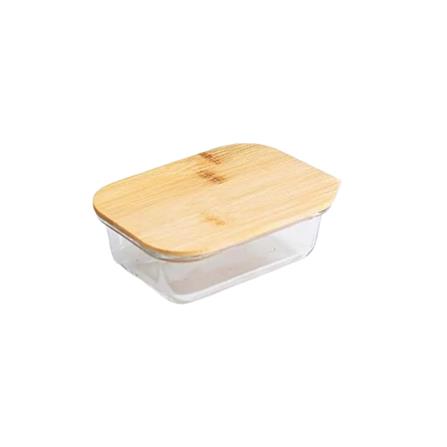 COSSY PLUS BOROSILICATE GLASS STORAGE CONTAINER 370ML WITH BAMBOO LID- RECTANGULAR