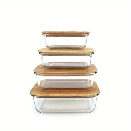 COSSY PLUS BOROSILICATE GLASS STORAGE CONTAINER 640ML WITH BAMBOO LID -RECTANGULAR