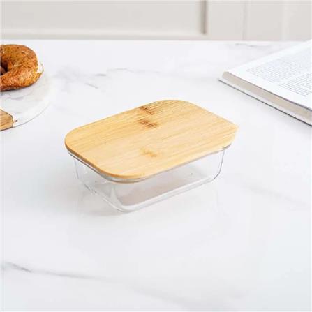 COSSY PLUS BOROSILICATE GLASS STORAGE CONTAINER 640ML WITH BAMBOO LID -RECTANGULAR