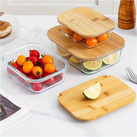 COSSY PLUS BOROSILICATE GLASS STORAGE CONTAINER 1040ML WITH BAMBOO LID -RECTANGULAR